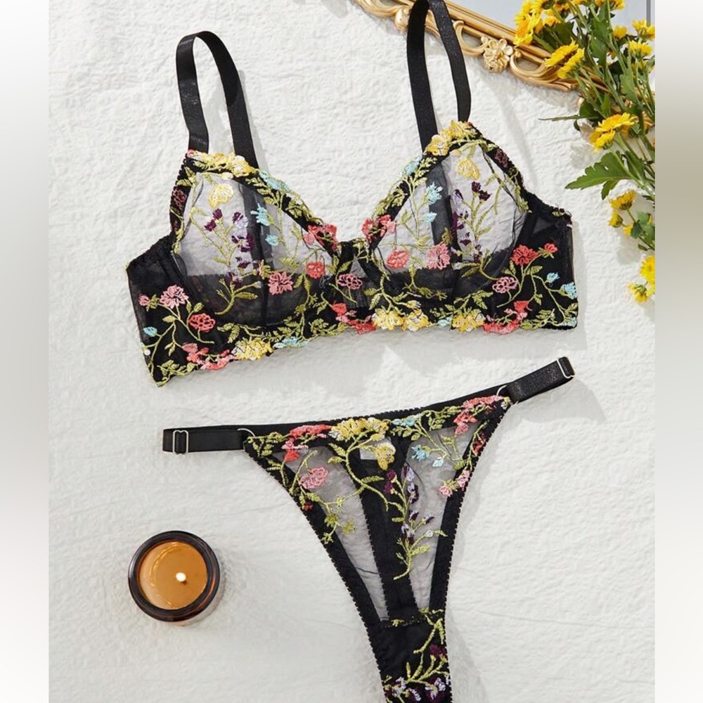 Floral Embroidered Lingerie Set